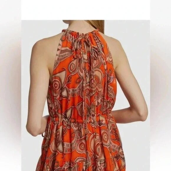 NWT A.L.C. Orange Bella Silk Halter Mini Dress Size 2 Lined $495 - Picture 4 of 7